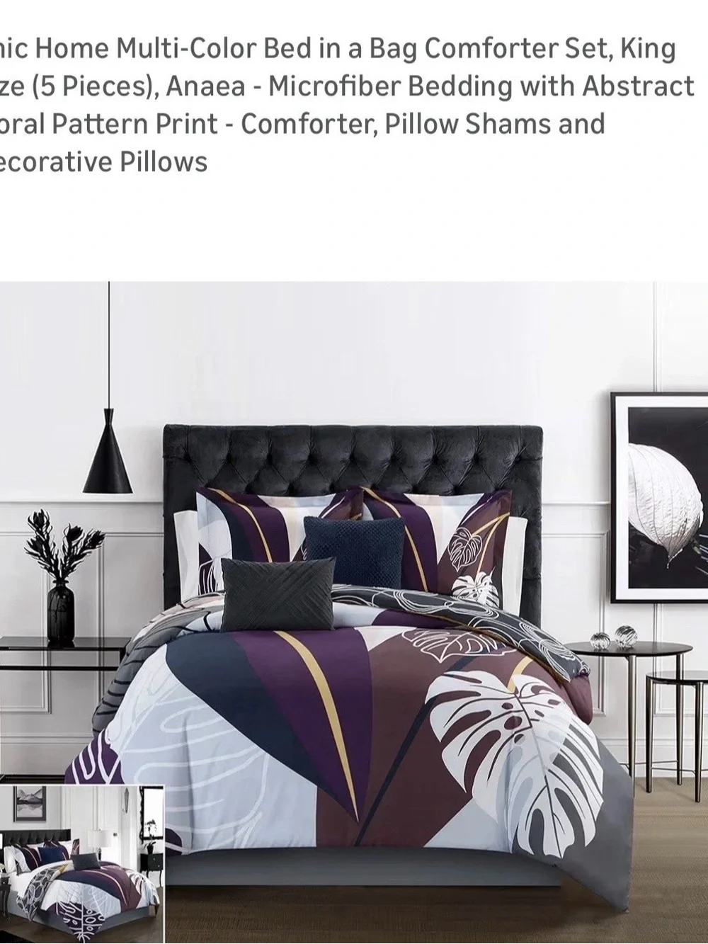 Chic Home King Size 5pc Modern  Tropical Leaf Comforter Set in Deep Purple